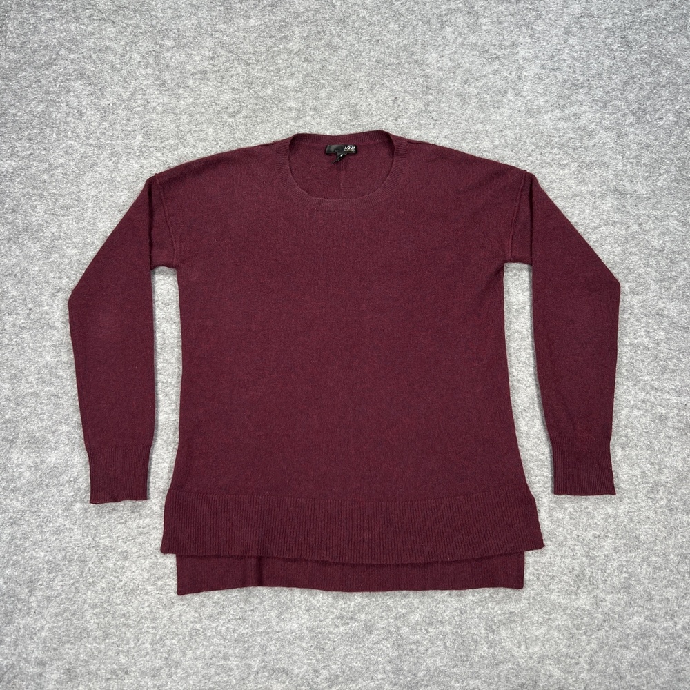 Aqua Cashmere Sweater Womens M Red Crew Neck Lightweight Pullover Casual Preppy